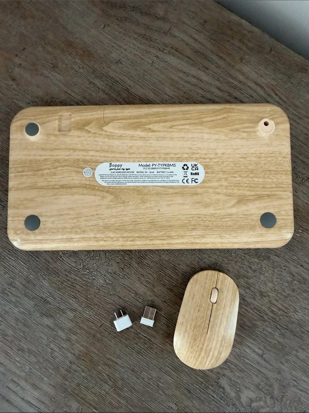 Wood-Style Wireless Keyboard and Mouse Set - White Keys